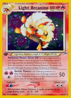 Light Arcanine card from Neo Destiny, number 12/105
