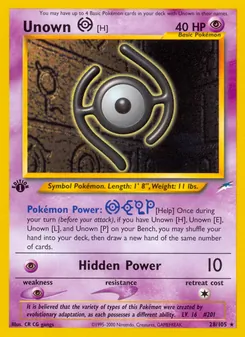 Unown [H] card from Neo Destiny, number 28/105