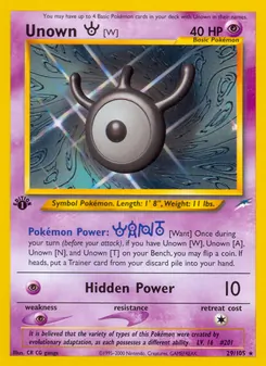 Unown [W] card from Neo Destiny, number 29/105