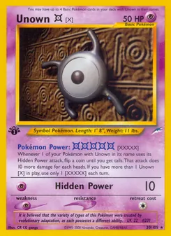 Unown [X] card from Neo Destiny, number 30/105