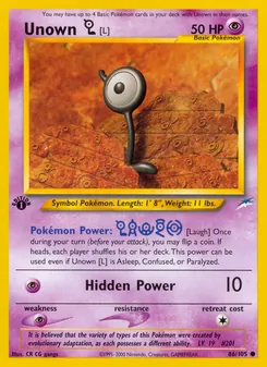 Unown [L] card from Neo Destiny, number 86/105