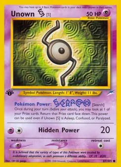 Unown [S] card from Neo Destiny, number 87/105