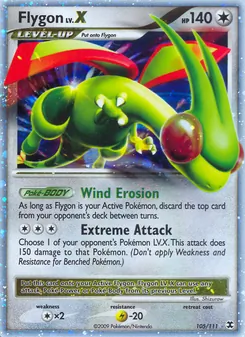 Flygon LV.X card from Rising Rivals, number 105/111