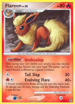 Flareon card from Rising Rivals, number 19/111