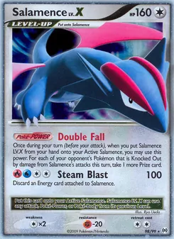 Salamence LV.X card from Arceus, number 98/99