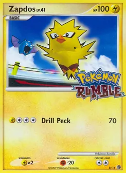 Zapdos card from Pokémon Rumble, number 8/16