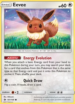 Eevee card from Sun & Moon, number 101/149