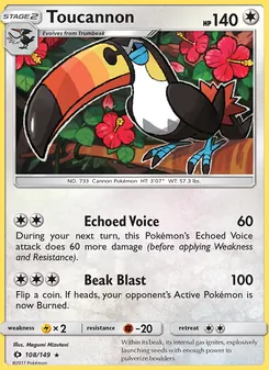Toucannon card from Sun & Moon, number 108/149