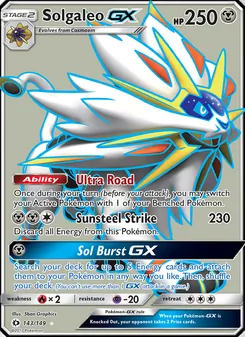 Solgaleo GX card from Sun & Moon, number 143/149