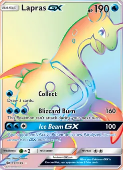 Lapras GX card from Sun & Moon, number 151/149