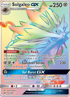 Solgaleo GX card from Sun & Moon, number 155/149
