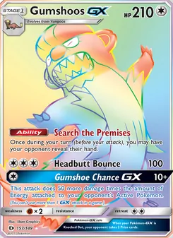 Gumshoos GX card from Sun & Moon, number 157/149