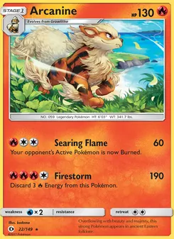 Arcanine card from Sun & Moon, number 22/149