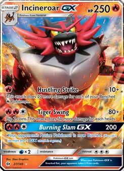 Incineroar GX card from Sun & Moon, number 27/149