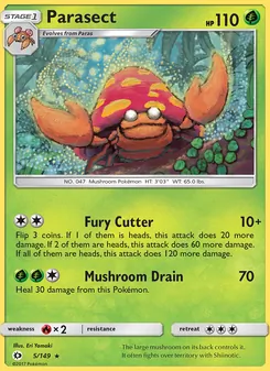 Parasect card from Sun & Moon, number 5/149