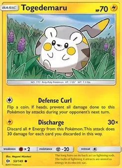 Togedemaru card from Sun & Moon, number 53/149