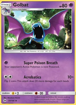Golbat card from Sun & Moon, number 55/149