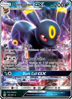 Umbreon GX card from Sun & Moon, number 80/149