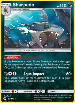 Sharpedo card from Sun & Moon, number 82/149