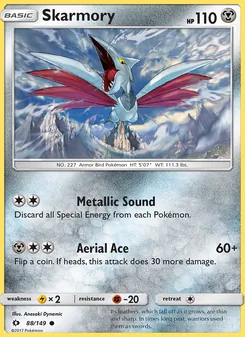 Skarmory card from Sun & Moon, number 88/149