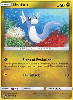 Dratini card from Sun & Moon, number 94/149