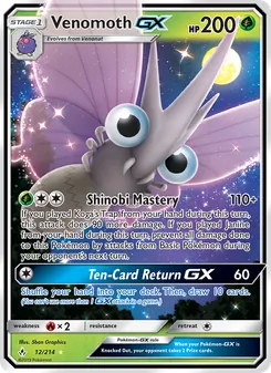 Venomoth GX card from Unbroken Bonds, number 12/214