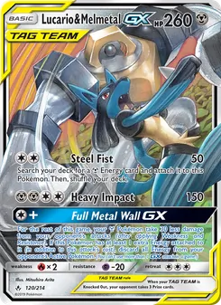 Lucario & Melmetal GX card from Unbroken Bonds, number 120/214