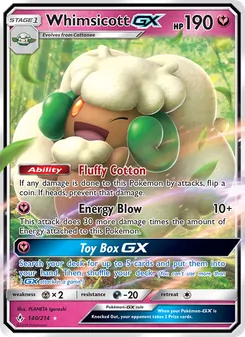 Whimsicott GX card from Unbroken Bonds, number 140/214