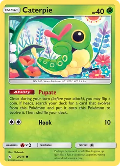 Caterpie card from Unbroken Bonds, number 2/214