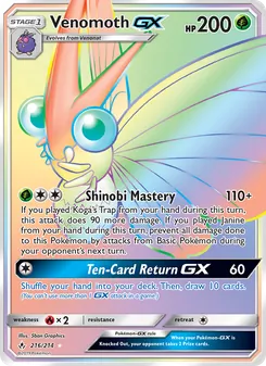 Venomoth GX card from Unbroken Bonds, number 216/214