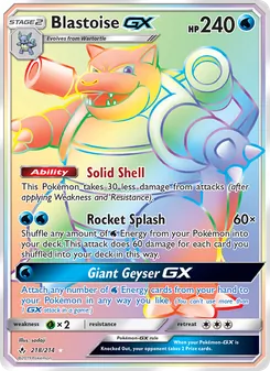 Blastoise GX card from Unbroken Bonds, number 218/214