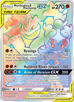 Marshadow & Machamp GX card from Unbroken Bonds, number 221/214
