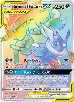 Greninja & Zoroark GX card from Unbroken Bonds, number 222/214