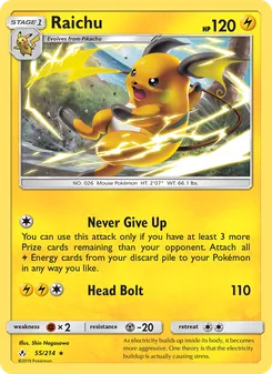 Raichu card from Unbroken Bonds, number 55/214