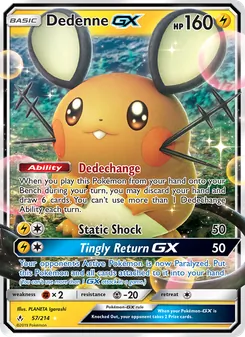 Dedenne GX card from Unbroken Bonds, number 57/214