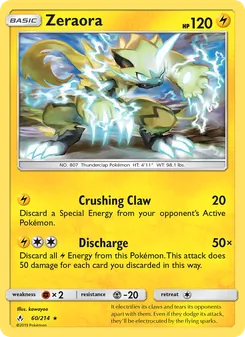 Zeraora card from Unbroken Bonds, number 60/214