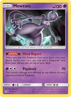 Mewtwo card from Unbroken Bonds, number 75/214
