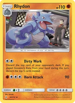 Rhydon card from Unbroken Bonds, number 94/214