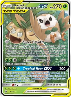 Rowlet & Alolan Exeggutor GX card from Unified Minds, number 1/236