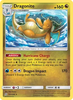 Dragonite card from Unified Minds, number 151/236