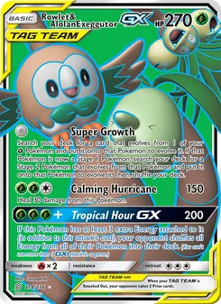 Rowlet & Alolan Exeggutor GX card from Unified Minds, number 214/236