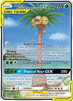 Rowlet & Alolan Exeggutor GX card from Unified Minds, number 215/236