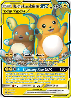Raichu & Alolan Raichu GX card from Unified Minds, number 220/236