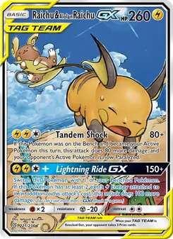 Raichu & Alolan Raichu GX card from Unified Minds, number 221/236