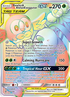 Rowlet & Alolan Exeggutor GX card from Unified Minds, number 237/236