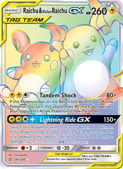 Raichu & Alolan Raichu GX card from Unified Minds, number 241/236