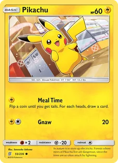 Pikachu card from Unified Minds, number 55/236