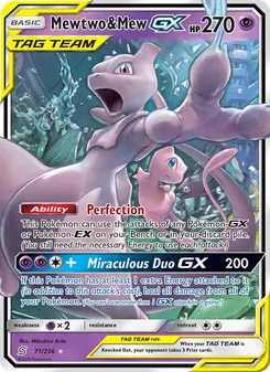 Mewtwo & Mew GX card from Unified Minds, number 71/236