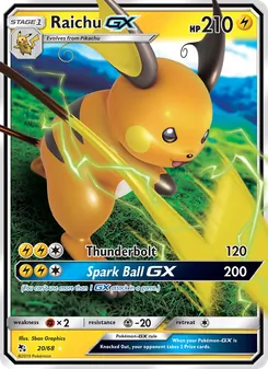 Raichu GX card from Hidden Fates, number 20/68