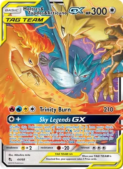 Moltres & Zapdos & Articuno GX card from Hidden Fates, number 44/68